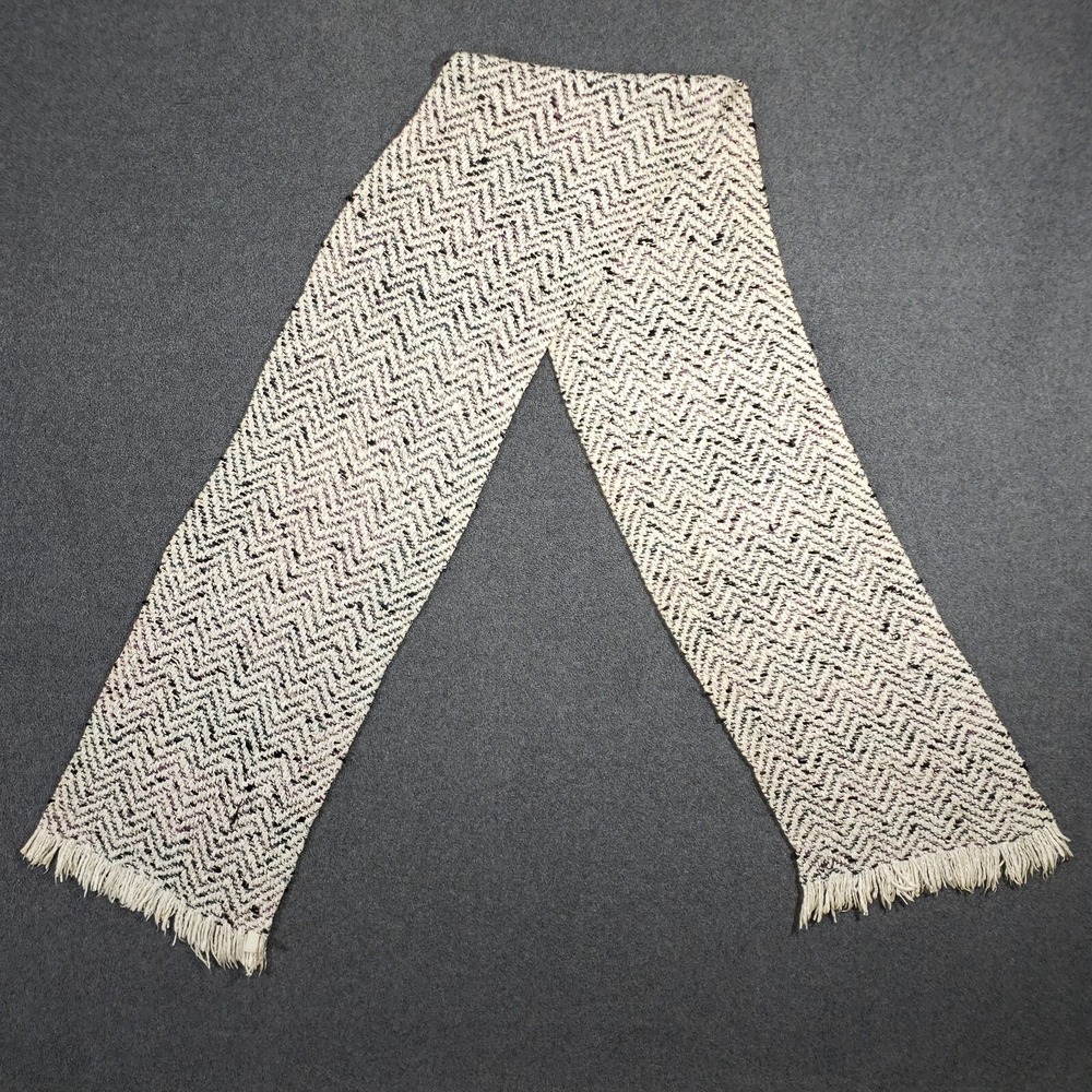 Faye Volk Scarf Women OS Cream Textured Chevron Silk Blend Hand Knit Fringe Art - Picture 3 of 7